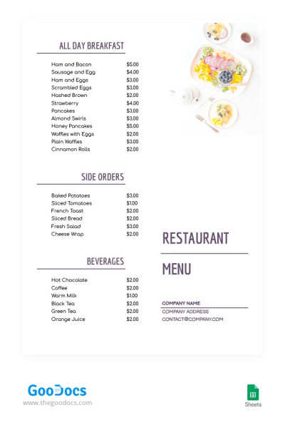 Pure White Restaurant Menu Template